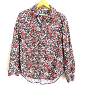 MAEVE 100% Cotton Floral Boho Ditsy Print Cottagecore Roll Tab Sleeves Top  Sz 6